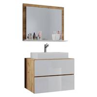 Badmöbel-Set 3-Tlg. Lendas B: 60 cm Weiß/Eiche Dekor - Honigeiche/Weiß, MODERN, Keramik/Holzwerkstoff (60cm) - MID.YOU