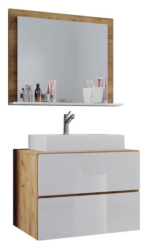 Badmöbel-Set 3-Tlg. Lendas B: 80 cm Weiß/Eiche Dekor