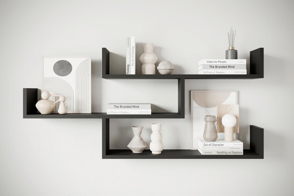 Wandregal Trio Schwarz B: 119,1cm - Schwarz, Basics, Holzwerkstoff (119,1/55/18cm)