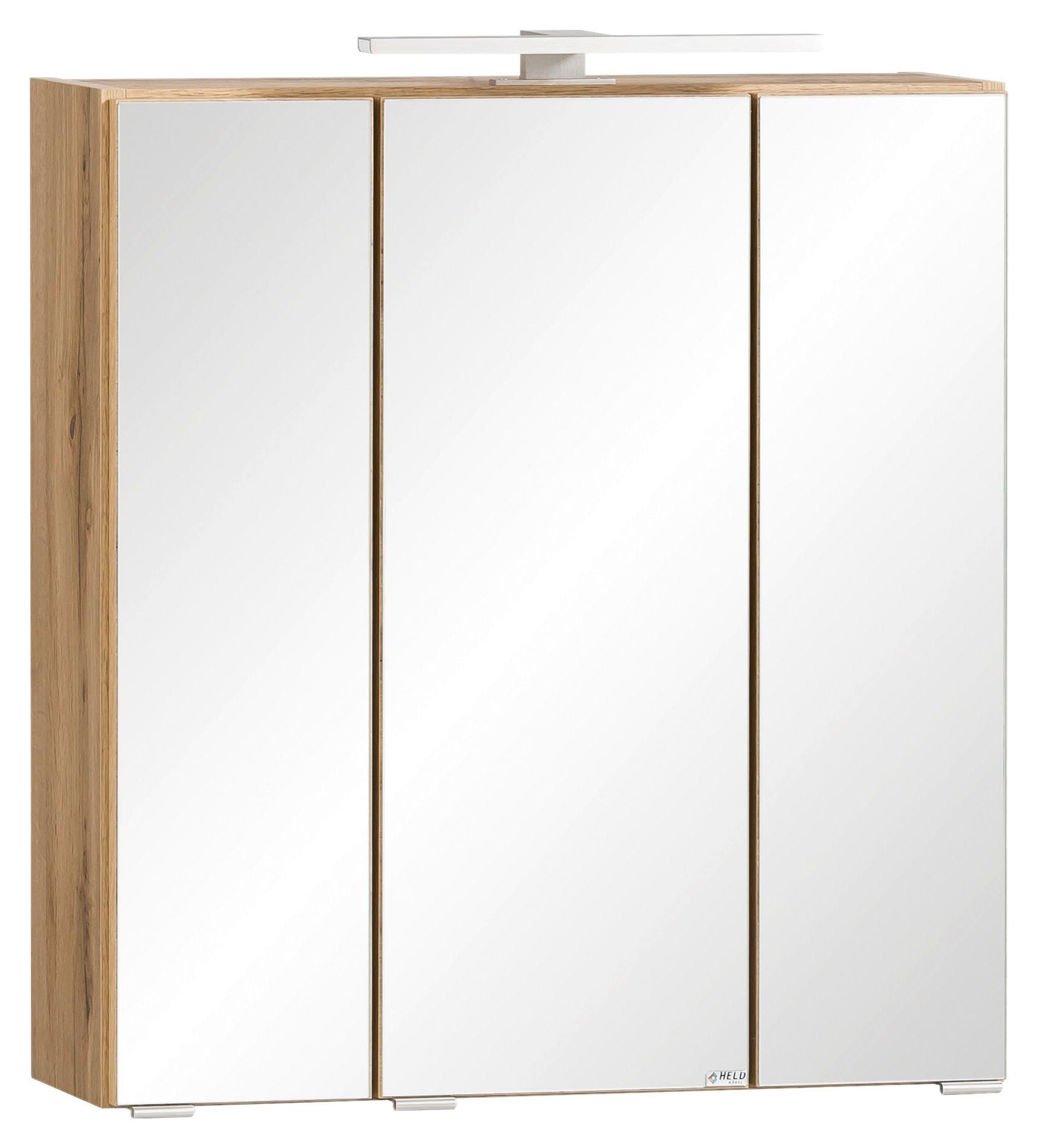Spiegelschrank Varese mit LED 3-türig BHT: 60x64x20 cm - Eiche Wotan, MODERN, Glas/Holzwerkstoff (60/64/20cm) - Held