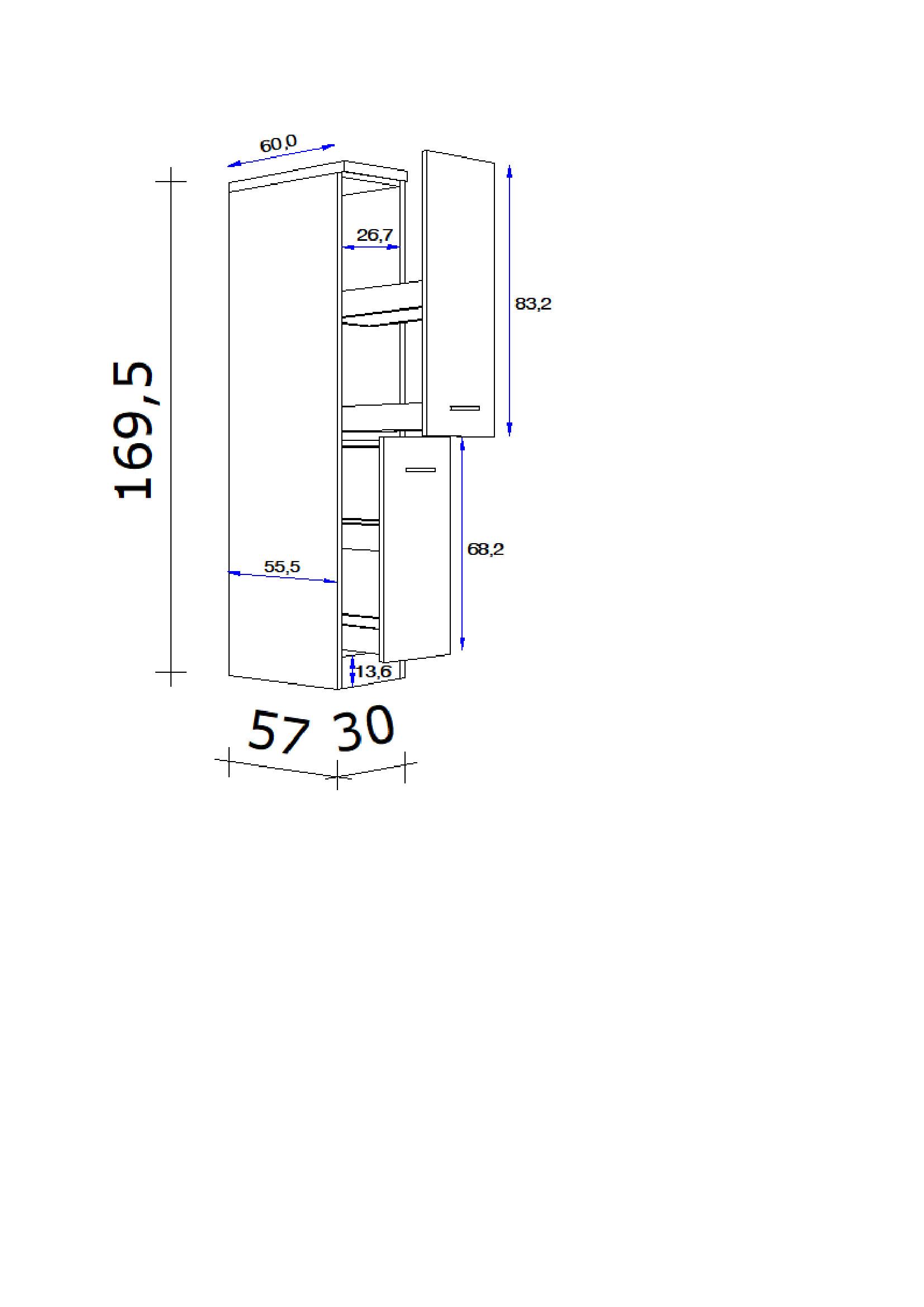 Apothekerschrank Valero Das-1657 - Weiß Hochglanz/Sonoma Eiche, KONVENTIONELL, Holzwerkstoff (30/169,5/60cm) - FlexWell