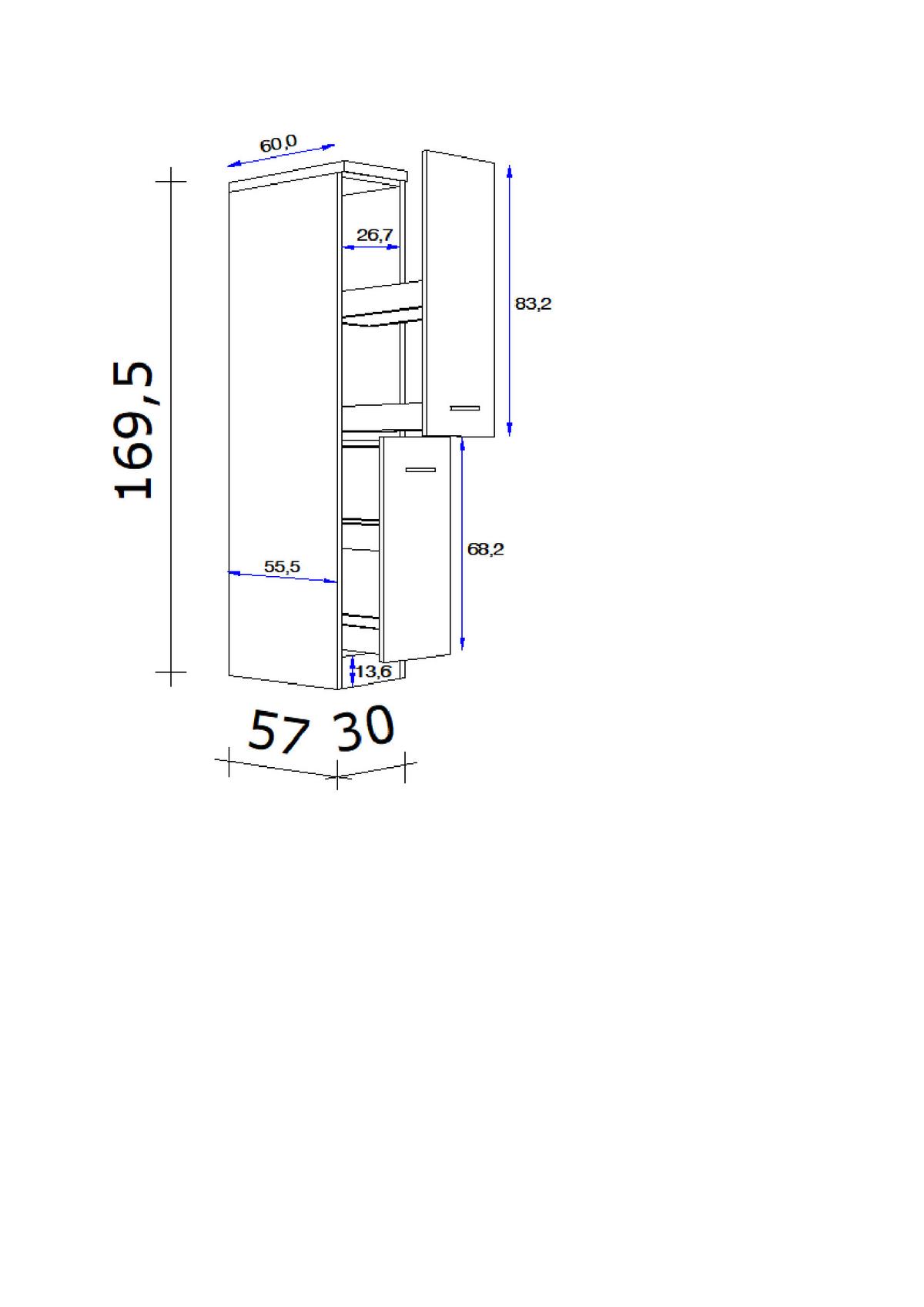 Apothekerschrank Valero Das-1657 - Weiß Hochglanz/Sonoma Eiche, KONVENTIONELL, Holzwerkstoff (30/169,5/60cm) - FlexWell