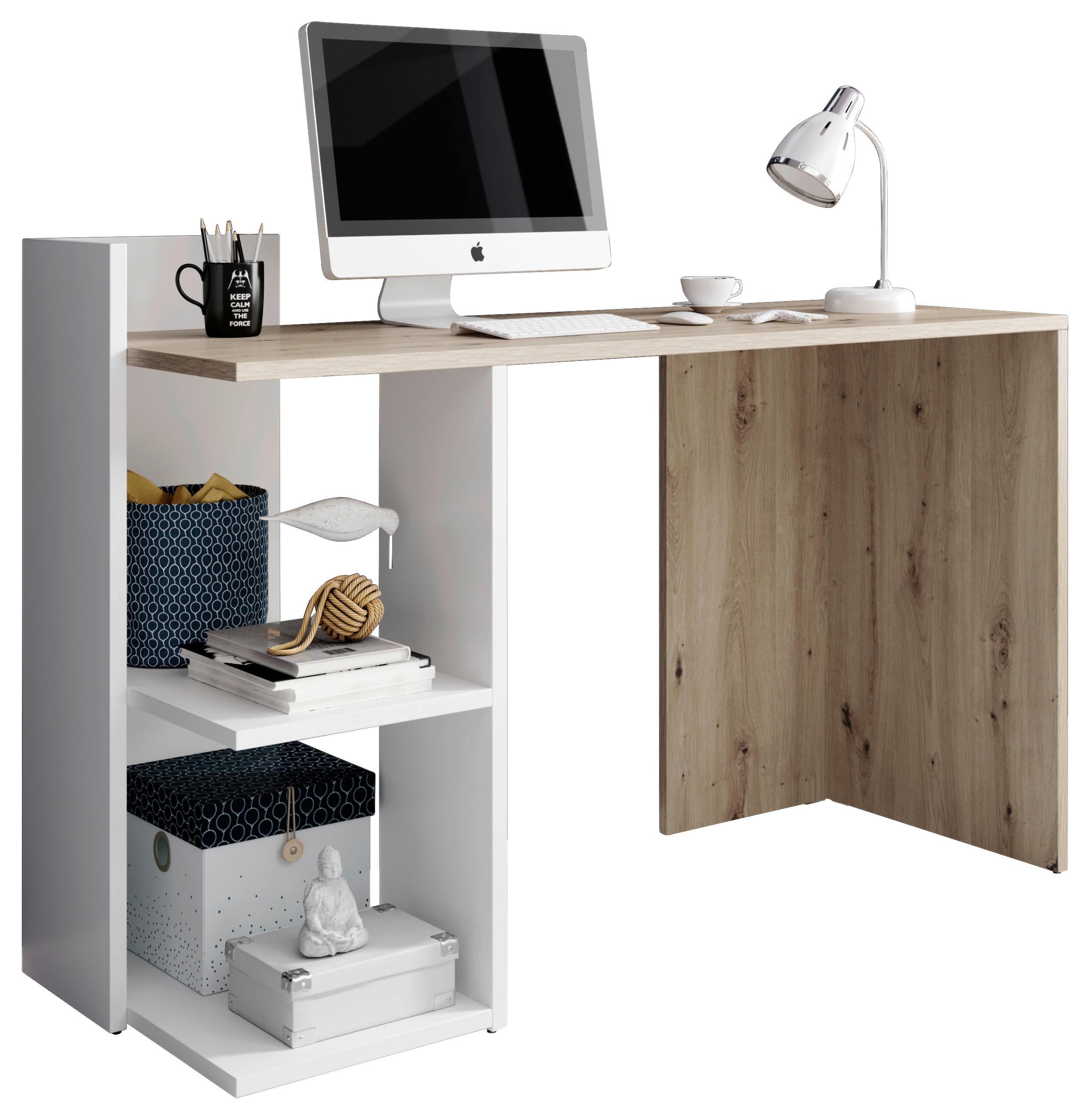 Schreibtisch Mit Ablagefächer B 120cm Paco, Eiche/weiß