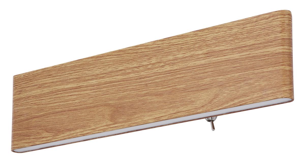 Led-wandleuchte 1-flammig Mit Kippschalter Holzoptik - Opal/Braun, Design, Kunststoff/Metall (29,5/4,5cm) - Globo