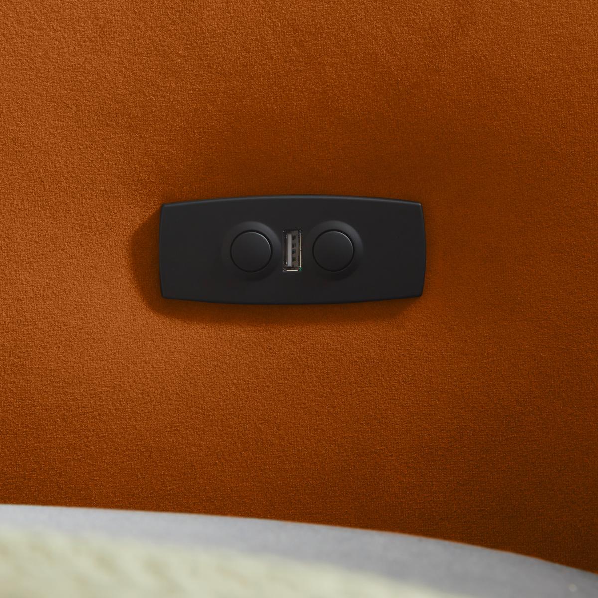 Rohová sedačka EMMA, pravá, oranžová,op.hl.,USB,el.výsuv - oranžová/černá, Moderní, textil (301/210cm) - Premium Living