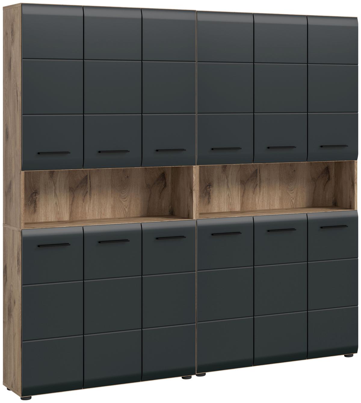 Hochschrank Ice Schwarz/Eiche Dekor B: 180cm - Eiche dunkel/Schwarz, Basics, Holzwerkstoff (180/185/30cm) - MID.YOU