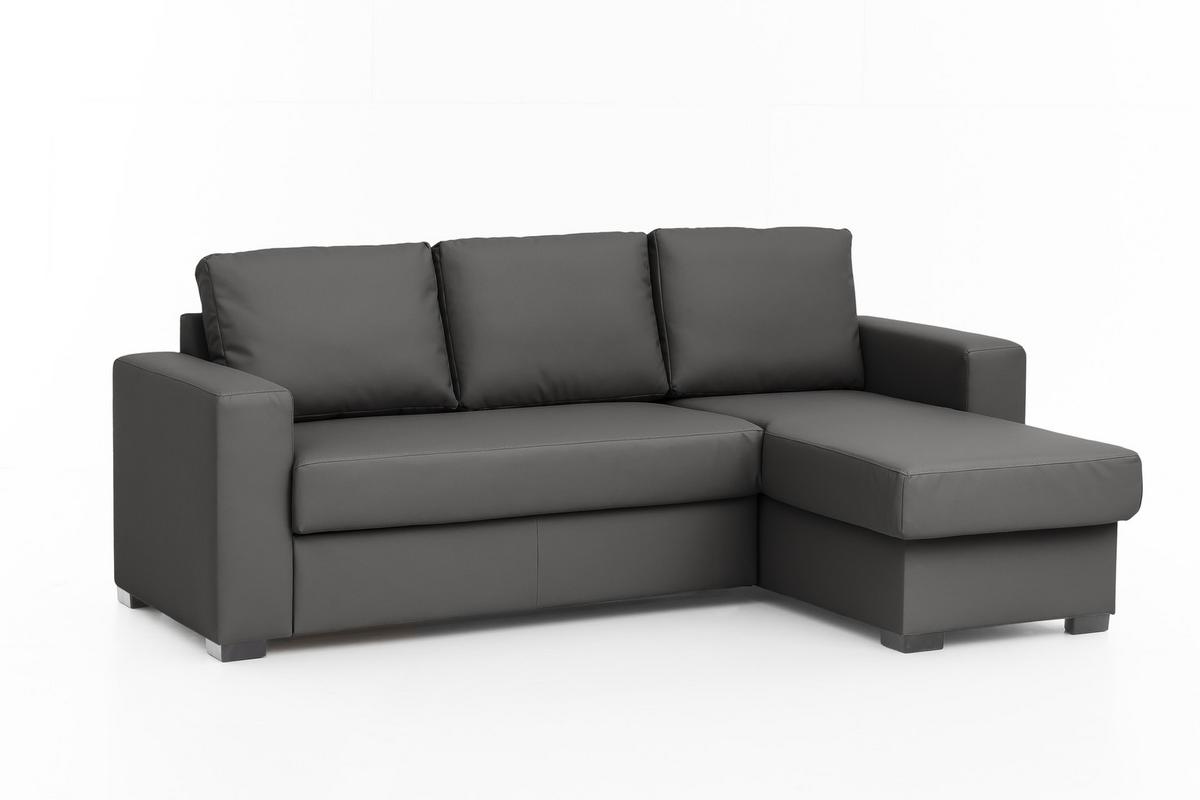Ecksofa mit Schlaffunktion + Bettkasten Cristiano Lederlook - Dunkelgrau, Basics, Textil (220/150cm) - MID.YOU