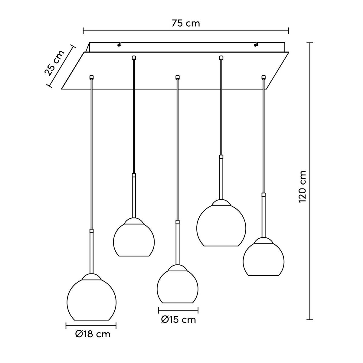 Závesné svietidlo LUFOO - čierna/chrómová, Modern, kov/sklo (75/25/120cm) - Premium Living
