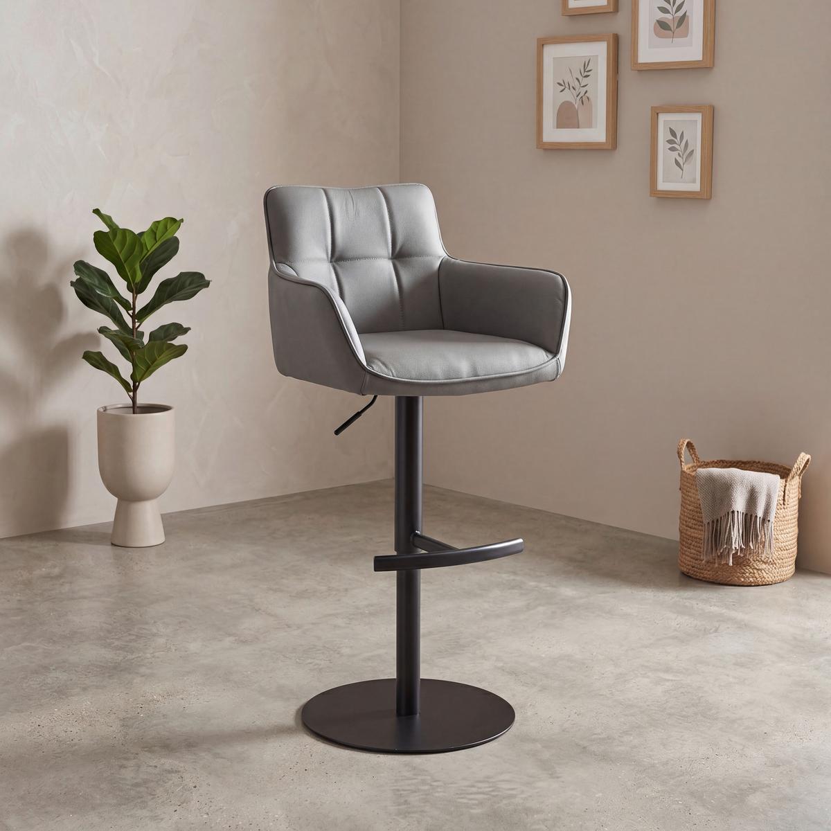 Barhocker Porto Grau B: 54,5 cm - Schwarz/Grau, MODERN, Leder/Metall (54,5/90/112/51,5cm) - Livetastic