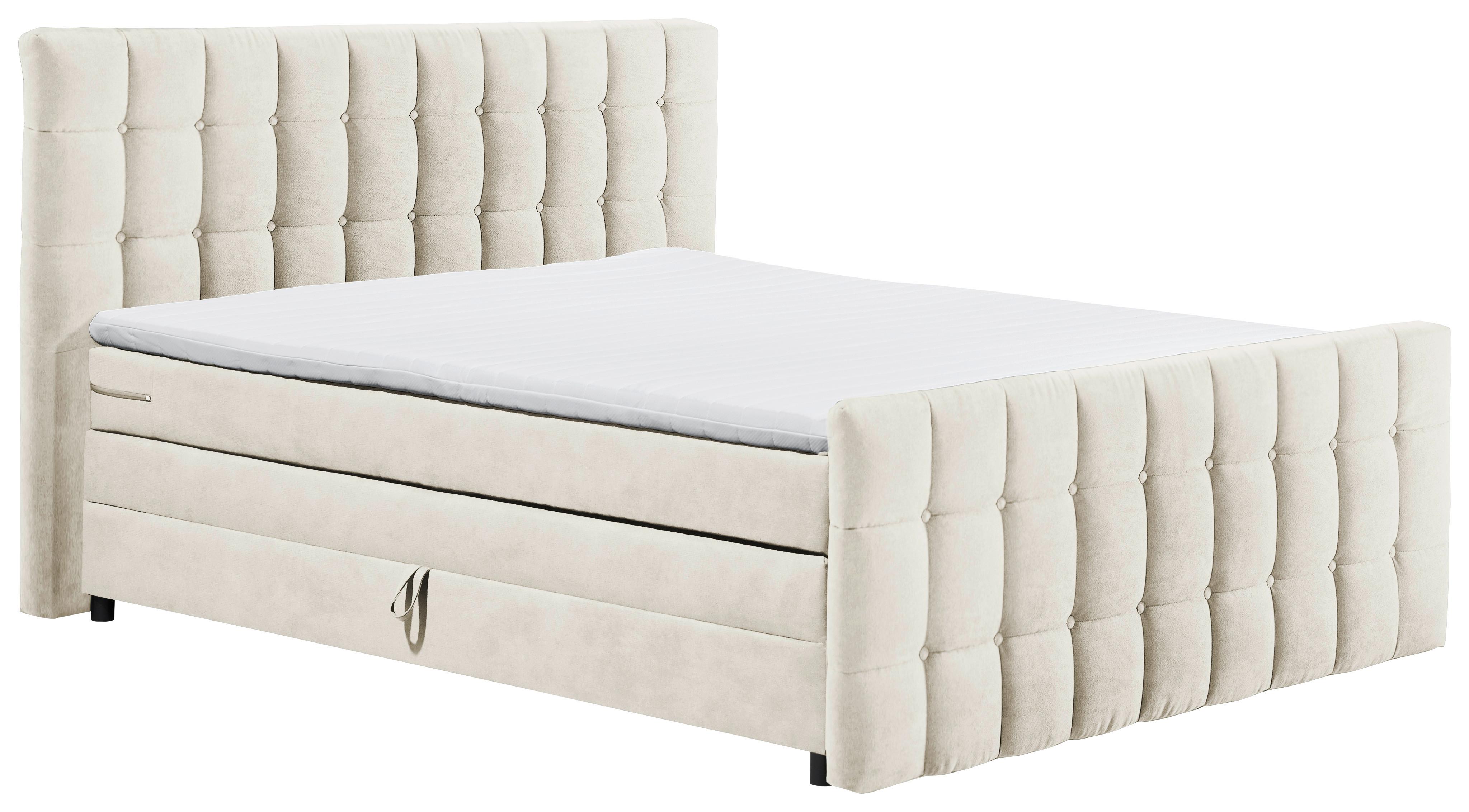 Boxspringbett Mit Topper & Bettkasten 180x200 Mendoza - Creme/Schwarz, MODERN, Holzwerkstoff/Textil (180/200cm) - MID.YOU