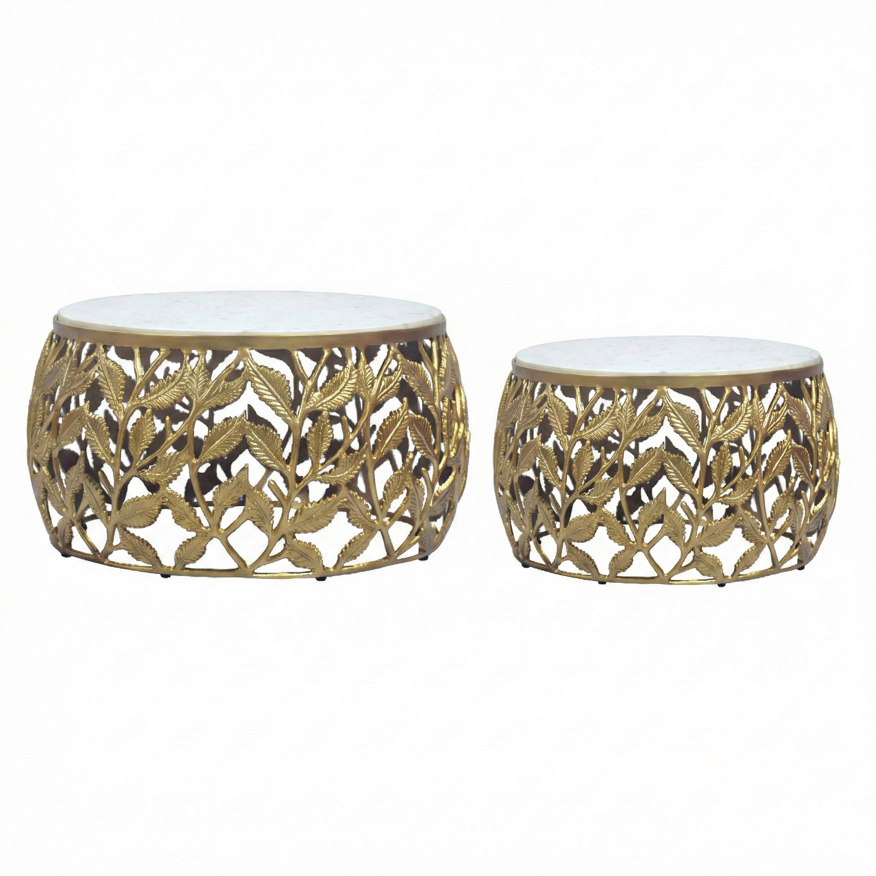 SATZTISCH Goldfarben/Weiß 2-teilig - Goldfarben/Weiß, Design, Stein/Metall (60/60/33cm) - MID.YOU
