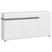 Kommode Linate B: 164 cm Alpinweiss/Trüffel Eiche Dekor - Weiß Hochglanz/Trüffeleichefarben, MODERN, Holzwerkstoff (164/86,5/41,9cm)