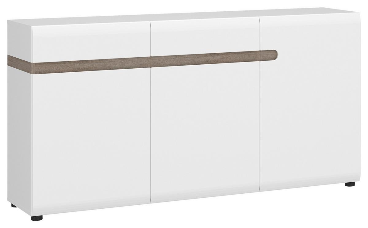 Kommode Linate B: 164 cm Alpinweiss/Trüffel Eiche Dekor - Weiß Hochglanz/Trüffeleichefarben, MODERN, Holzwerkstoff (164/86,5/41,9cm)