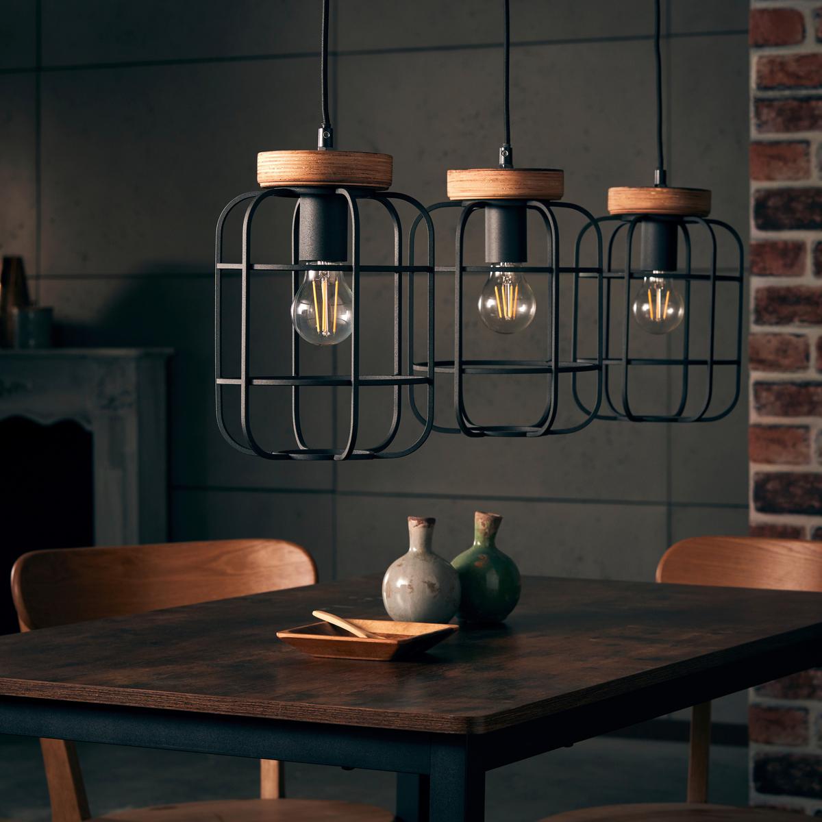 Hängeleuchte Gwen H: 142 Cm 3-Flammig, Braun/schwarz - Schwarz/Braun, Design, Holz/Metall (100/20/142cm) - Brilliant