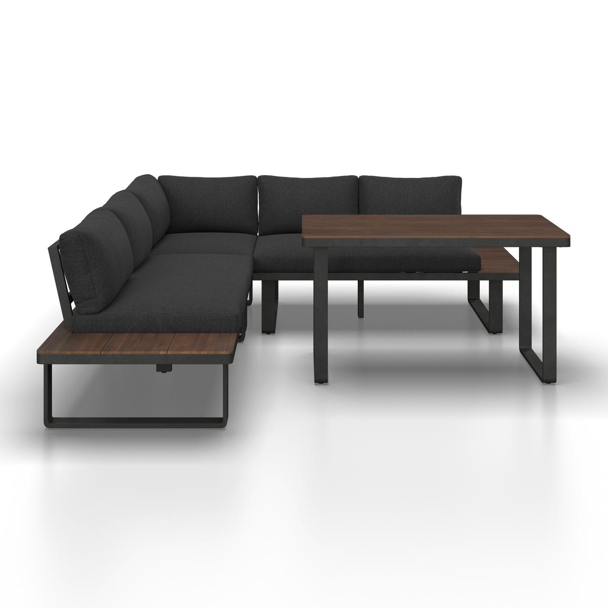 JEDÁLENSKÁ TERASOVÁ SÚPRAVA GIANNA - čierna/farba tíku, Modern, kov/drevo (221/71/76cm) - Bessagi Garden