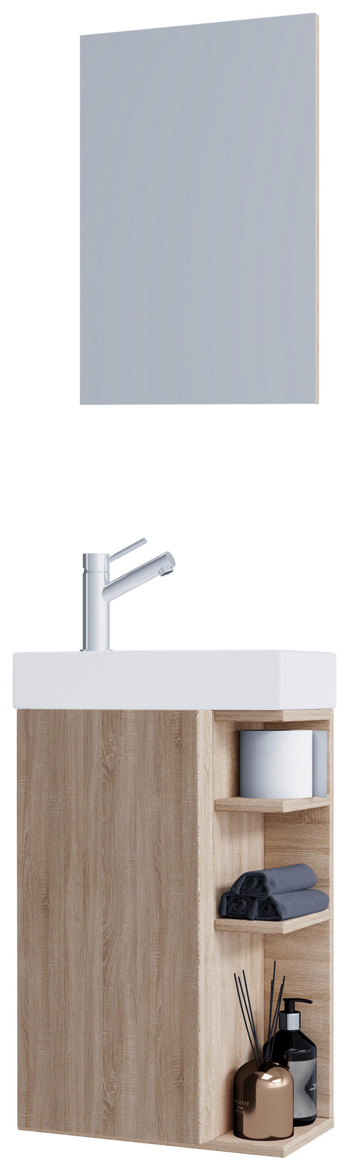 Gästebad Lumia - Weiß/Sonoma Eiche, MODERN, Glas/Keramik (40cm) - MID.YOU