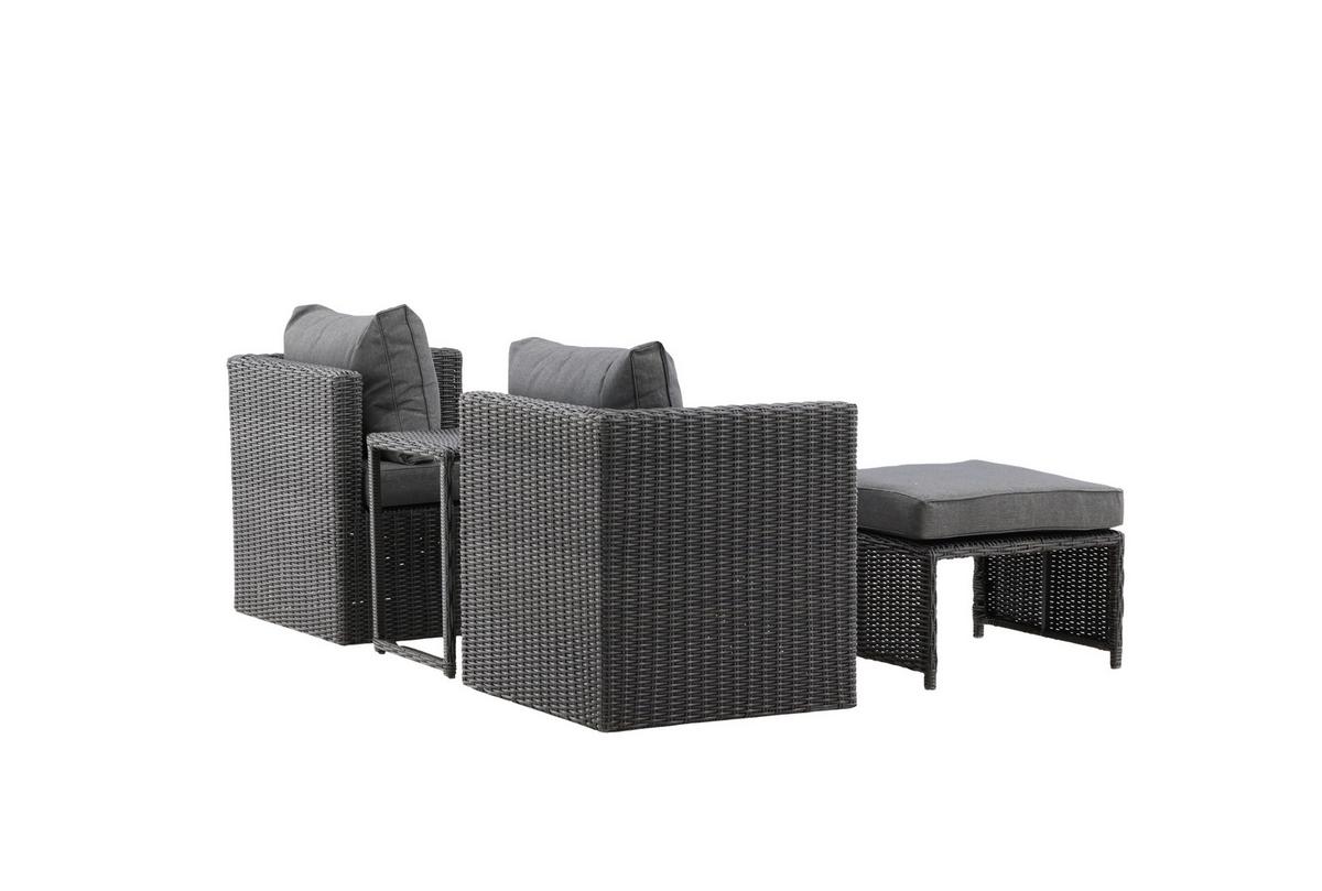 Gartenmöbel Set 5-Tlg. Quad Kunststoffgeflecht mit Kissen - Schwarz/Grau, KONVENTIONELL, Kunststoff/Metall - Gardenson