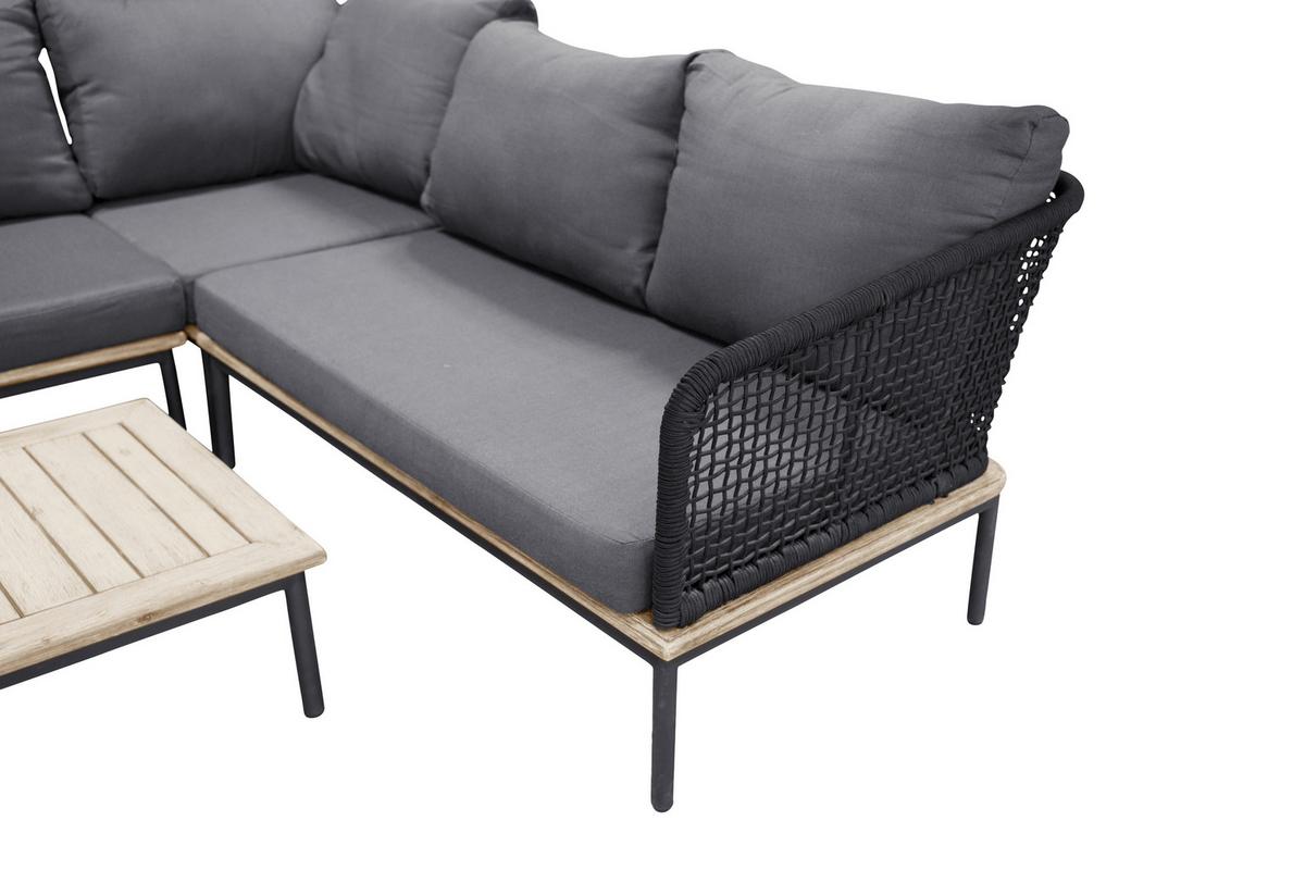 Loungegarnitur 2-Tlg Andorra Kunststoff/Holzdekor mit Kissen - Schwarz, KONVENTIONELL, Kunststoff (90/60/27cm) - Gardenson