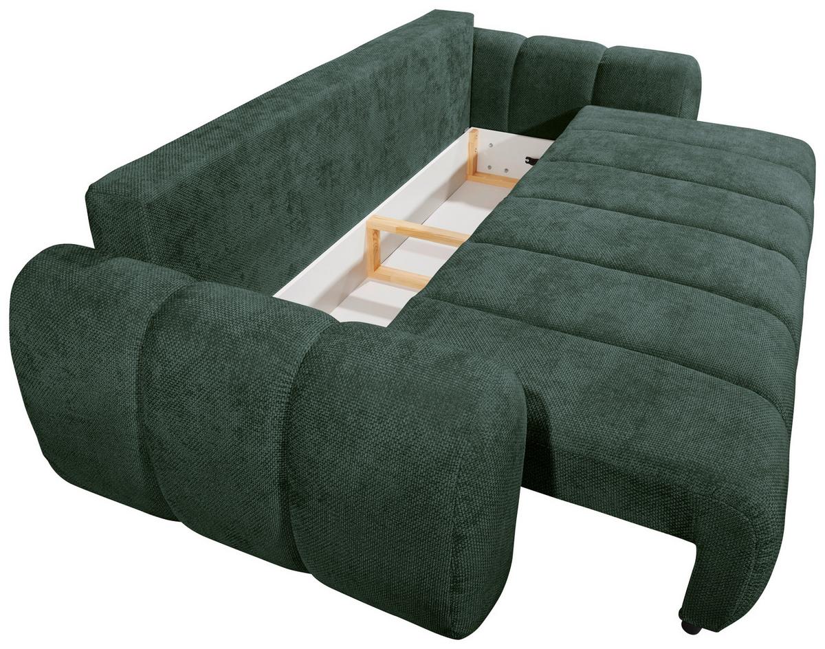 Schlafsofa Bubble Dunkelgrün B: 256 Cm - Dunkelgrün/Schwarz, Design, Textil (256/76/112cm) - MID.YOU