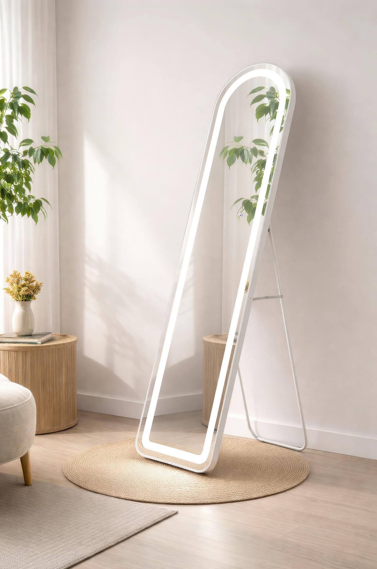 STANDSPIEGEL Touchdimmer - Weiß, Design, Glas/Kunststoff (40/50/160cm) - Globo