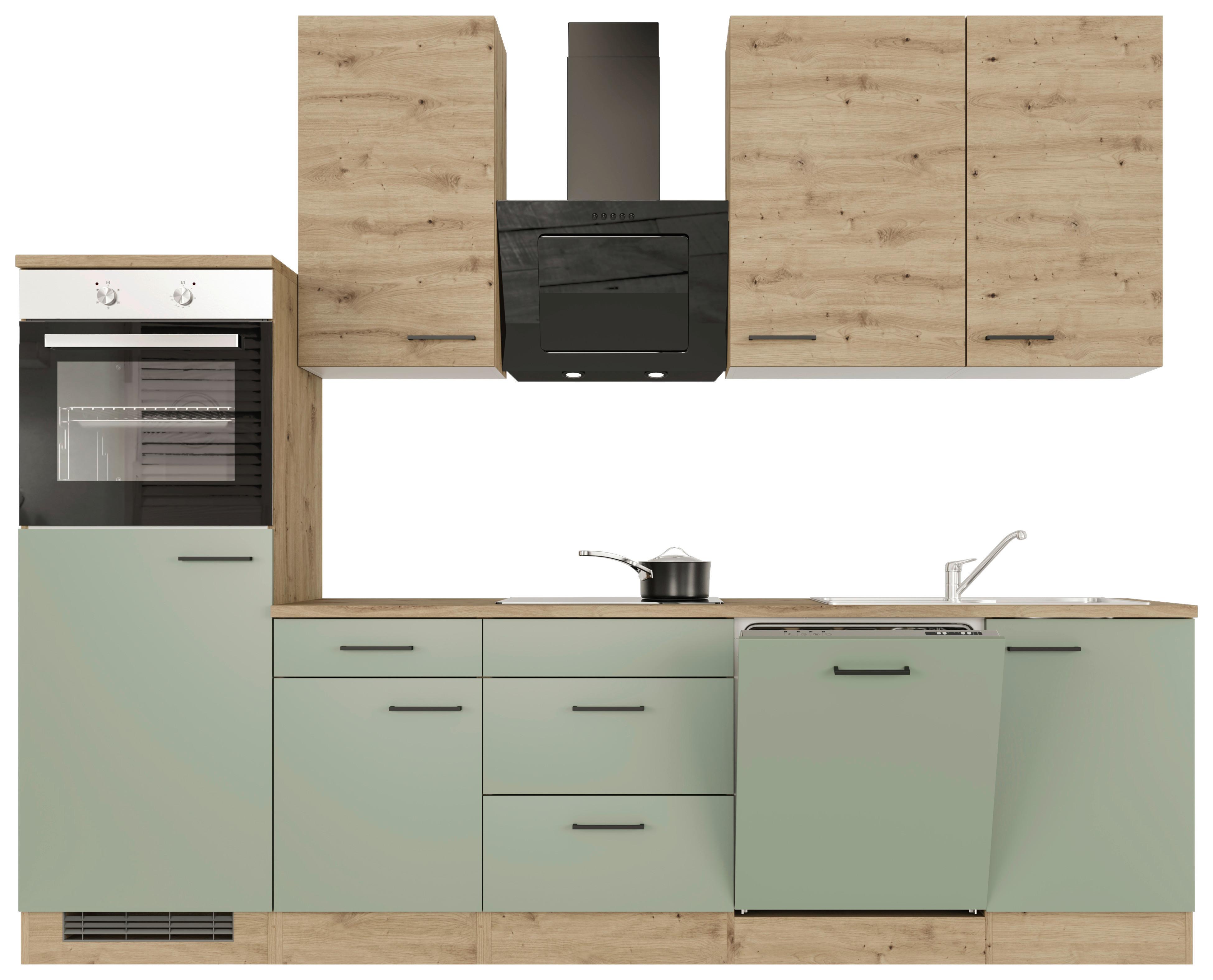 Kuchyňský blok CARA bez spotřebičů, šířka 280 cm - černá/zelená, Konvenční, kov/kompozitní dřevo (280/234/60cm)