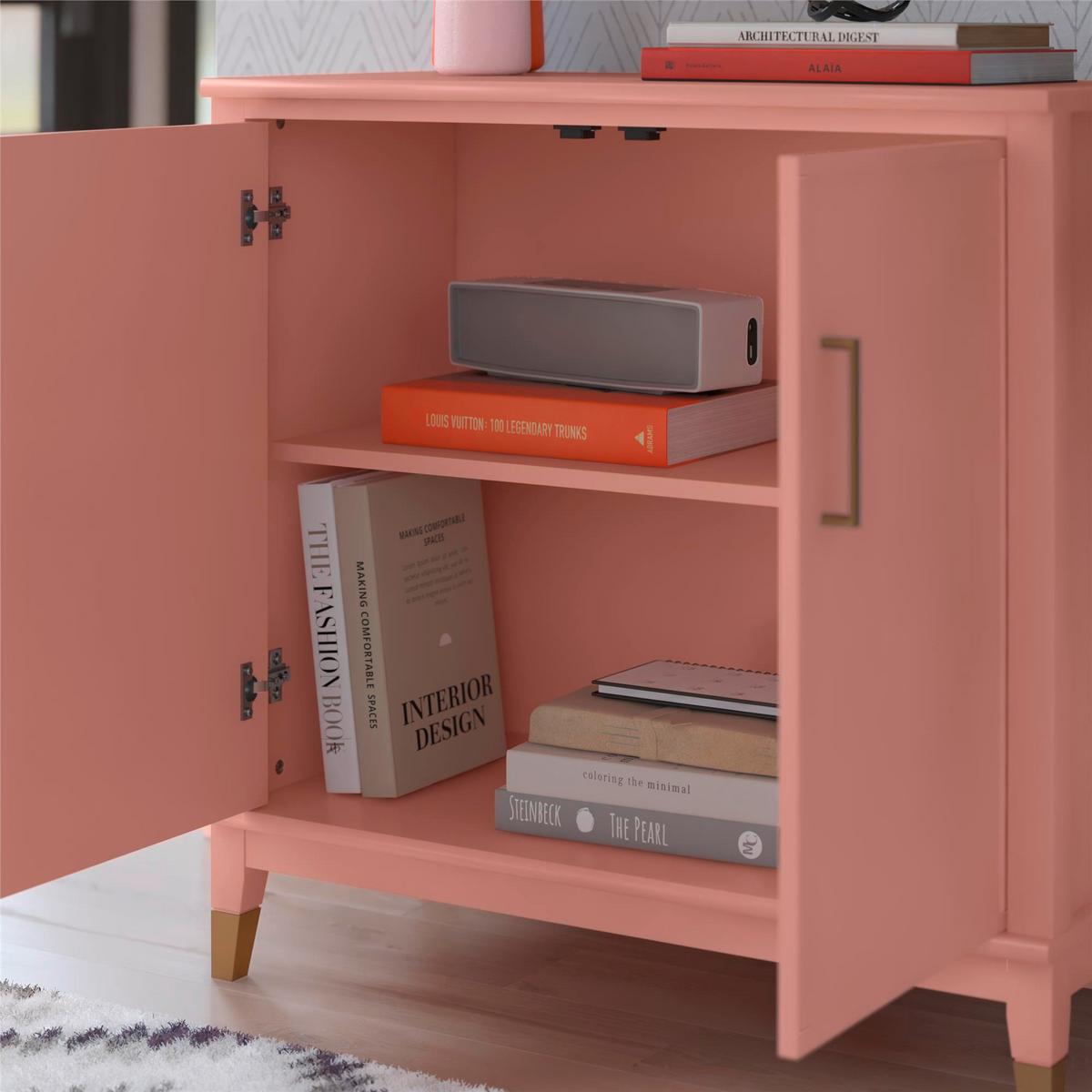 Highboard Westerleigh Hellrosa B: 86 cm - Hellrosa/Goldfarben, Design, Holzwerkstoff/Metall (86/85/41cm) - MID.YOU