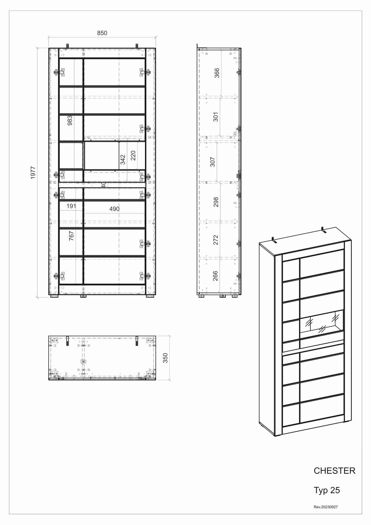 Vitrine Chester Weiß/Eichefarben B: 85cm - Eichefarben/Silberfarben, Design, Holzwerkstoff (85/198/35cm) - MID.YOU