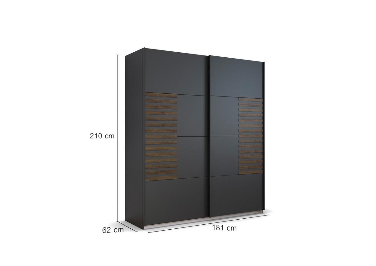Schwebetürenschrank Barea Dunkelgrau Eiche Dekor - Eiche dunkel/Dunkelgrau, MODERN, Holzwerkstoff (181/210/62cm) - Rauch Möbel