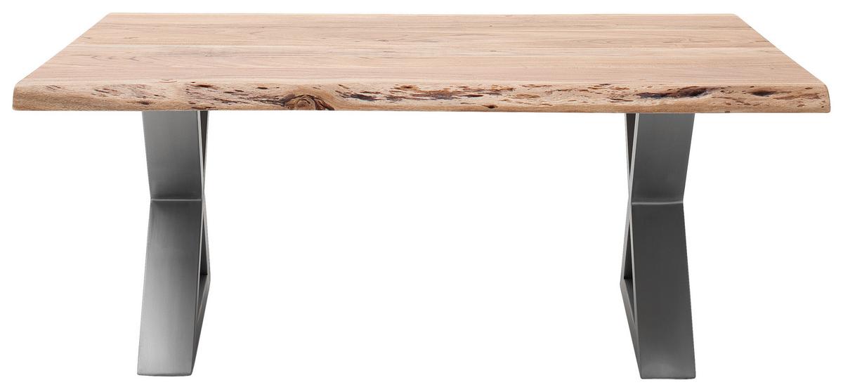 Couchtisch Holz Massiv Cartagena Akazie/Edelstahlf. - Edelstahlfarben/Akaziefarben, MODERN, Holz/Metall (110/45/70cm)