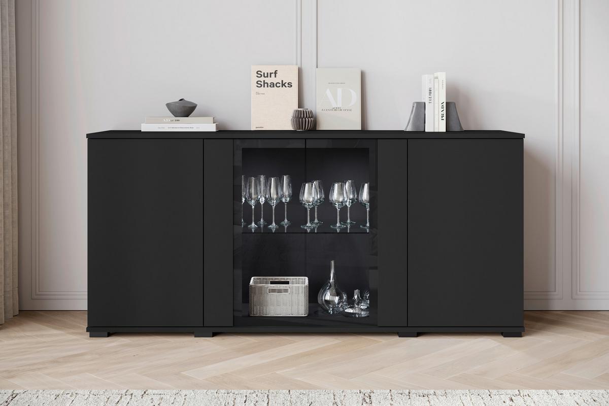 Kommode Caro Schwarz B: 150 cm - Schwarz, Design, Glas/Holzwerkstoff (150/69,7/39,5cm) - Livetastic