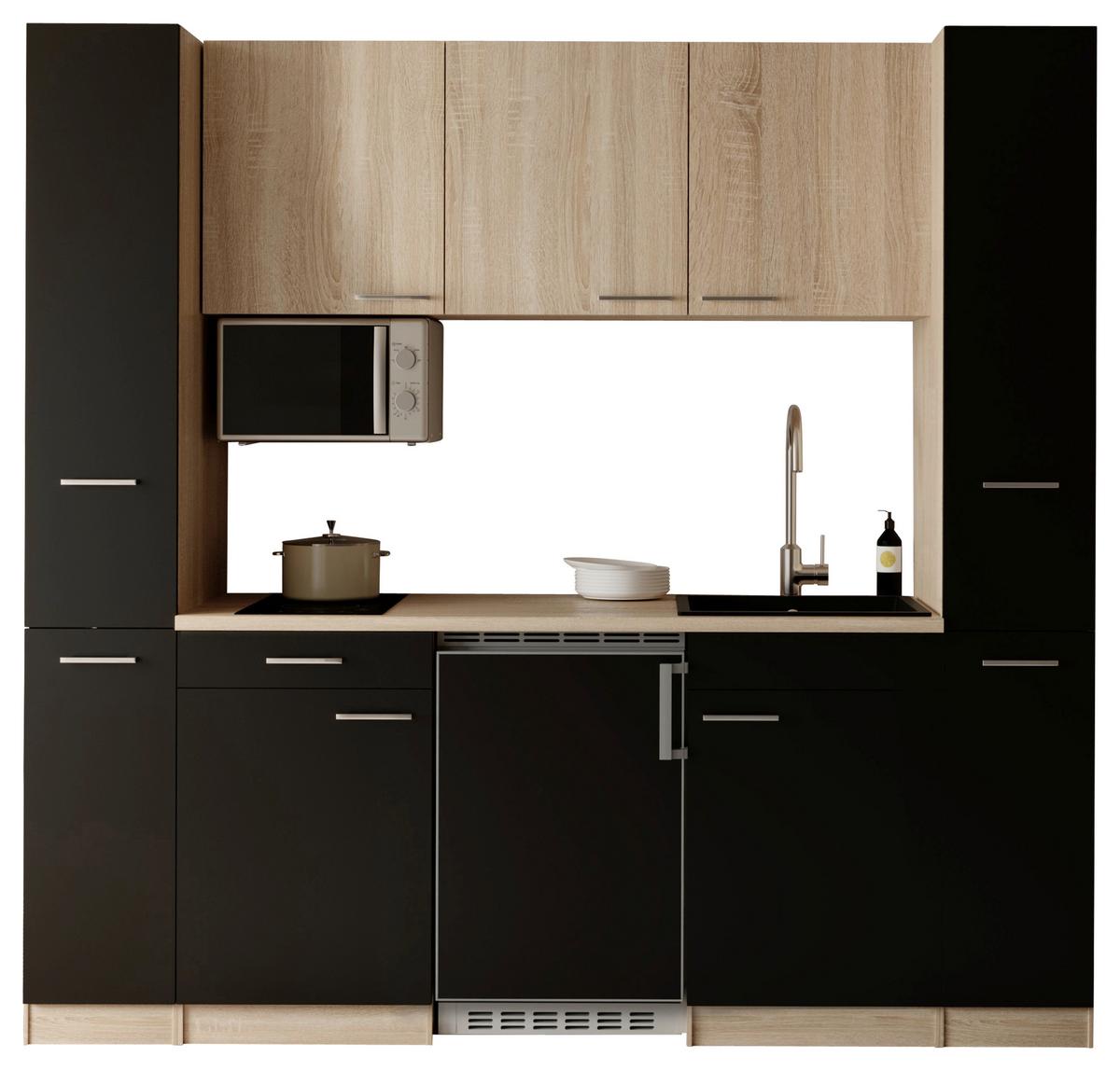 KÜCHENBLOCK Ingrid, Schwarz B: 210 cm - Eichefarben/Schwarz, Design, Holzwerkstoff (210cm) - Respekta