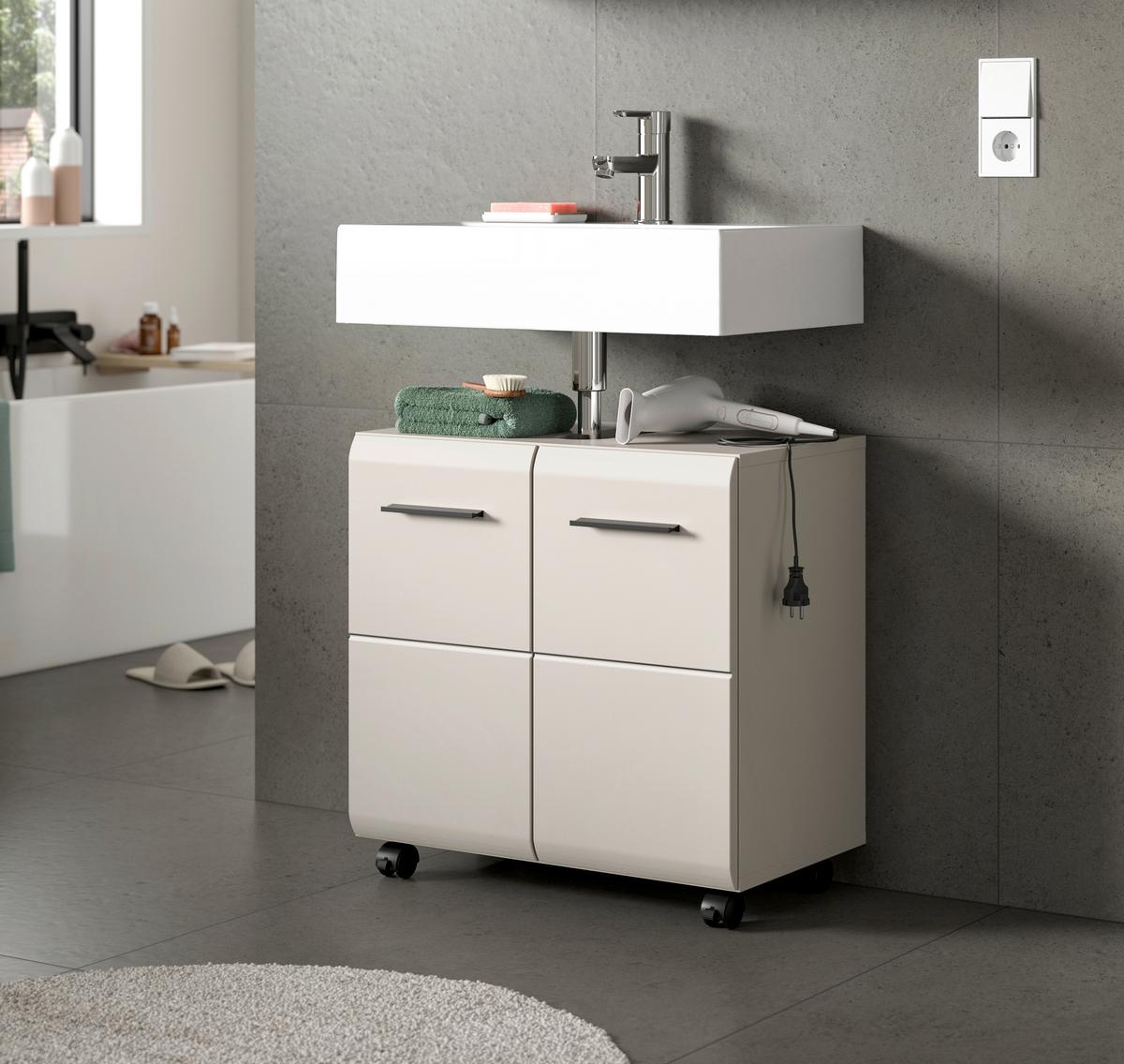 WASCHBECKENUNTERSCHRANK Ice Kaschmir B: 60cm - Kaschmir/Schwarz, Trend, Holzwerkstoff (60/58/30cm) - MID.YOU