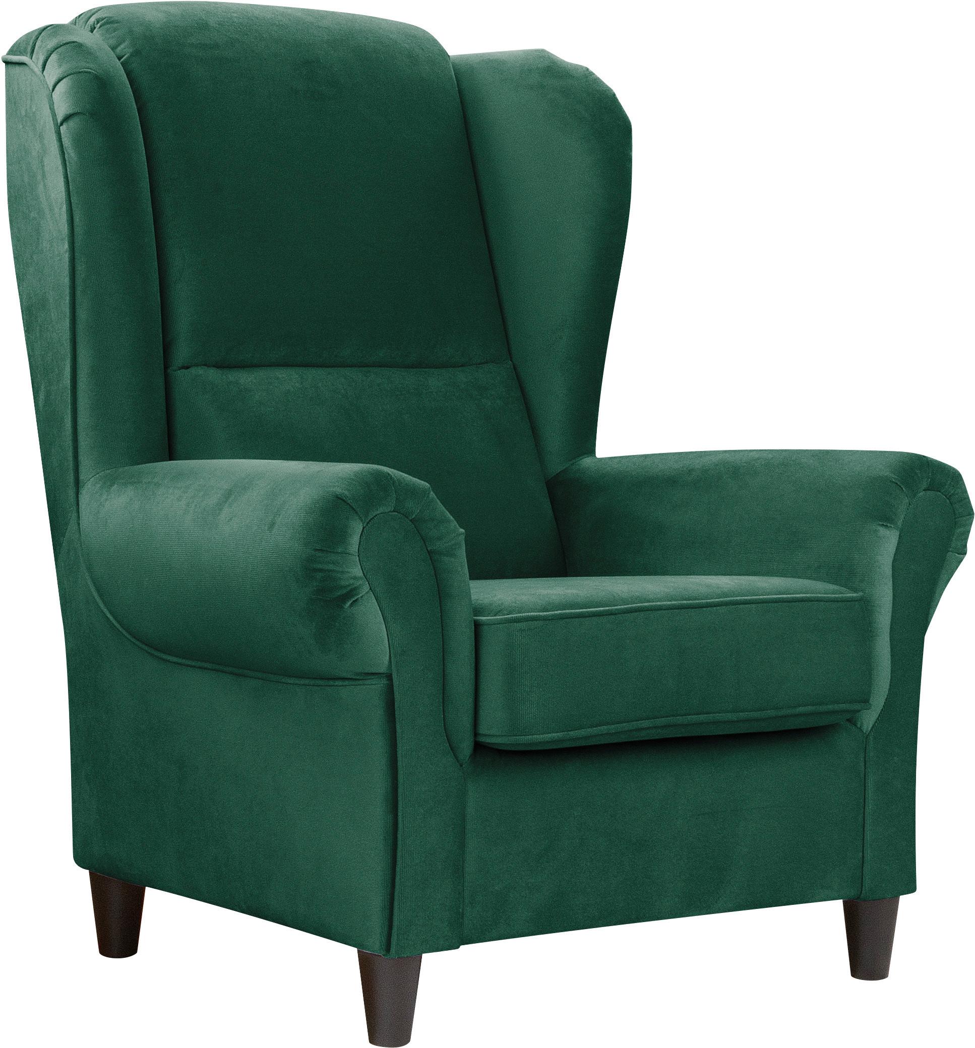 Ohrensessel Baron Grün B: 94 Cm - Schwarz/Grün, Design, Textil (94/112/92cm) - MID.YOU