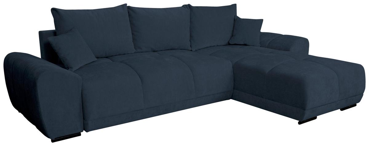 Rohová sedačka BONN, oboustranná, tm.modrá žinylka - černá/tmavě modrá, Moderní, textil/plast (296/182cm)