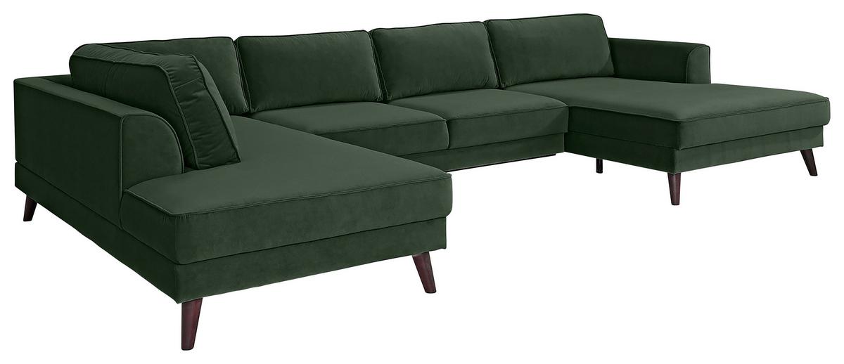 Wohnlandschaft Lumber Jack Dunkelgrün Velours - Wengefarben/Dunkelgrün, MODERN, Textil (201/348/169cm) - Trendmanufaktur