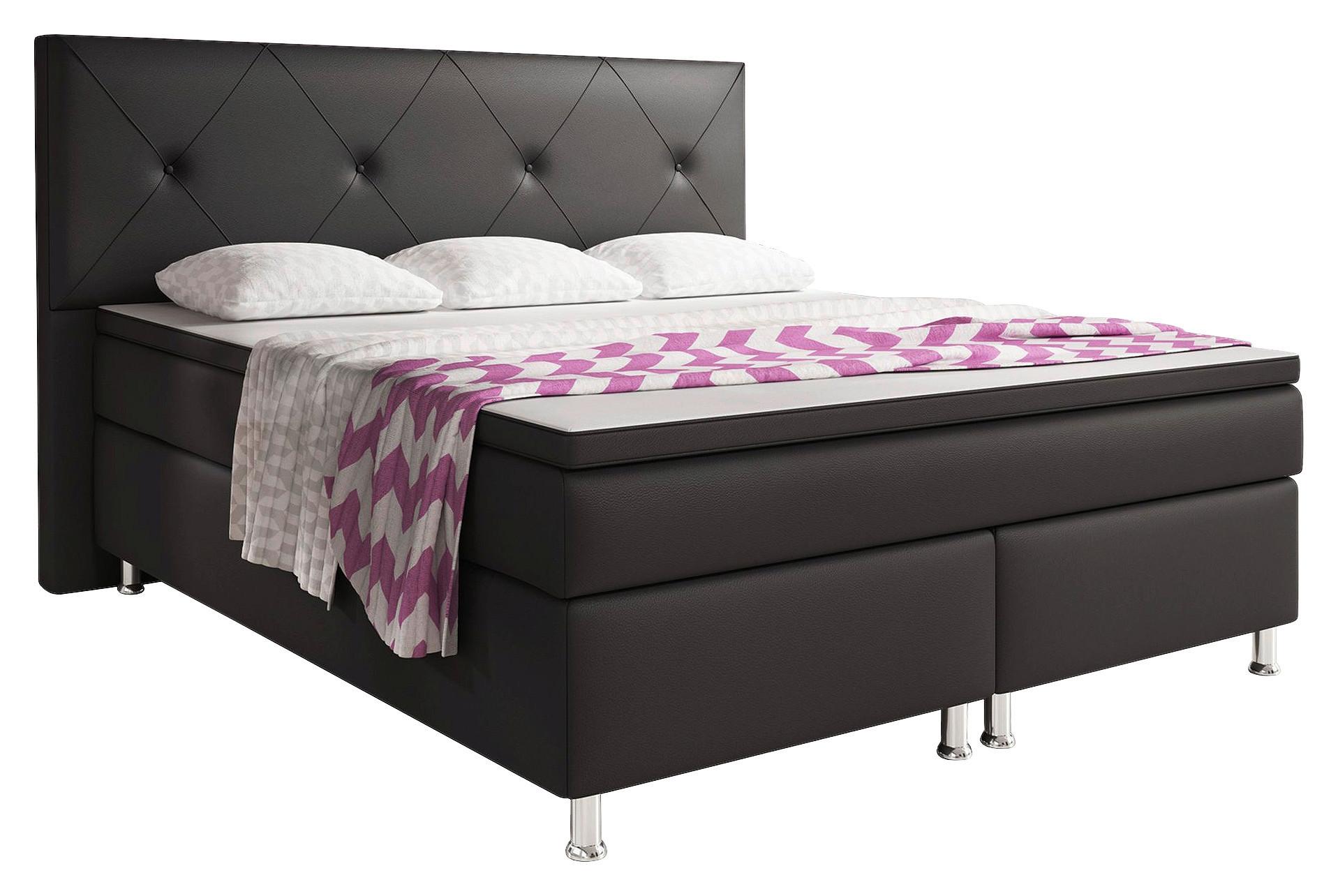 Boxspringbett mit Topper Lederlook 180x200 Oxford - Anthrazit/Silberfarben, KONVENTIONELL, Leder/Textil (200/125/210cm) - MID.YOU