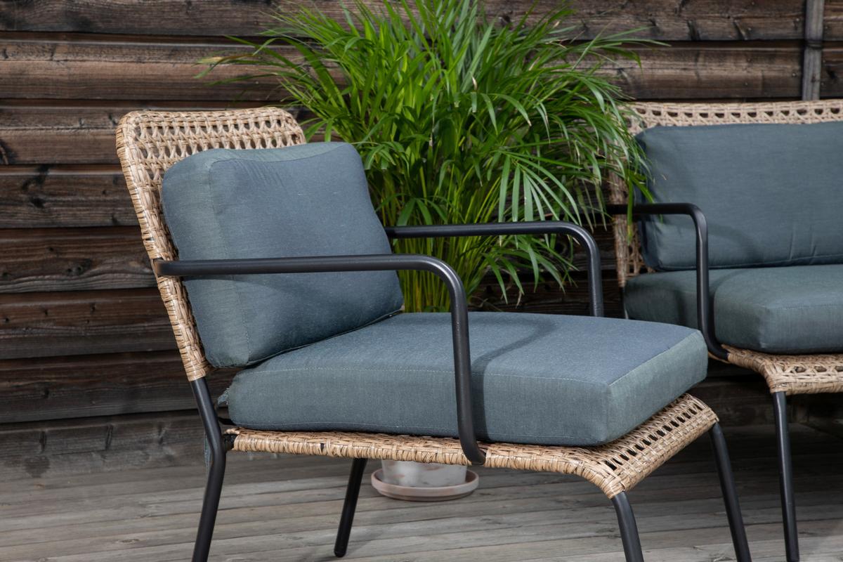 Loungegarnitur 5-tlg Paola Holz/metall Mit Kissen - Dunkelgrau/Schwarz, KONVENTIONELL, Naturmaterialien/Holz - Gardenson