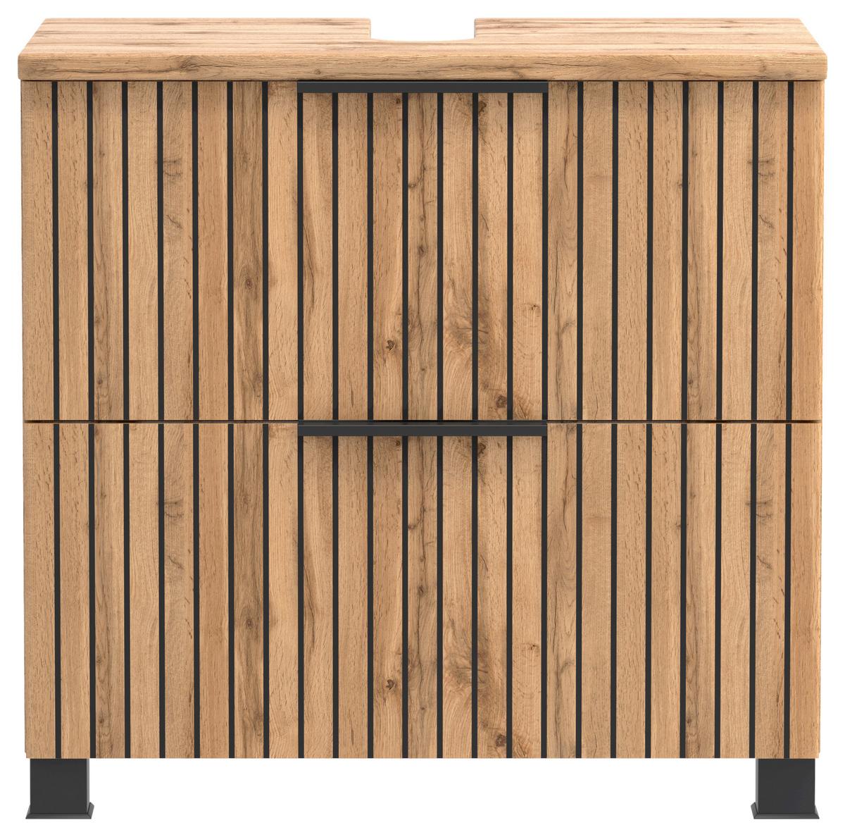 Waschbeckenunterschrank Chester B: 60 cm - Eiche Wotan/Schwarz, MODERN, Holzwerkstoff (60/54/35cm) - Held