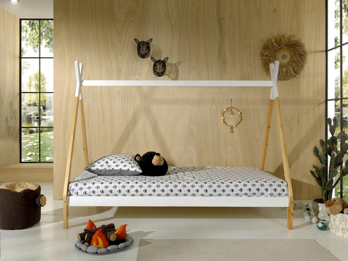 Hausbett Tipi Weiß/kieferfarbe 90x200cm - Weiß/Kieferfarben, MODERN, Holz (90/200cm) - MID.YOU