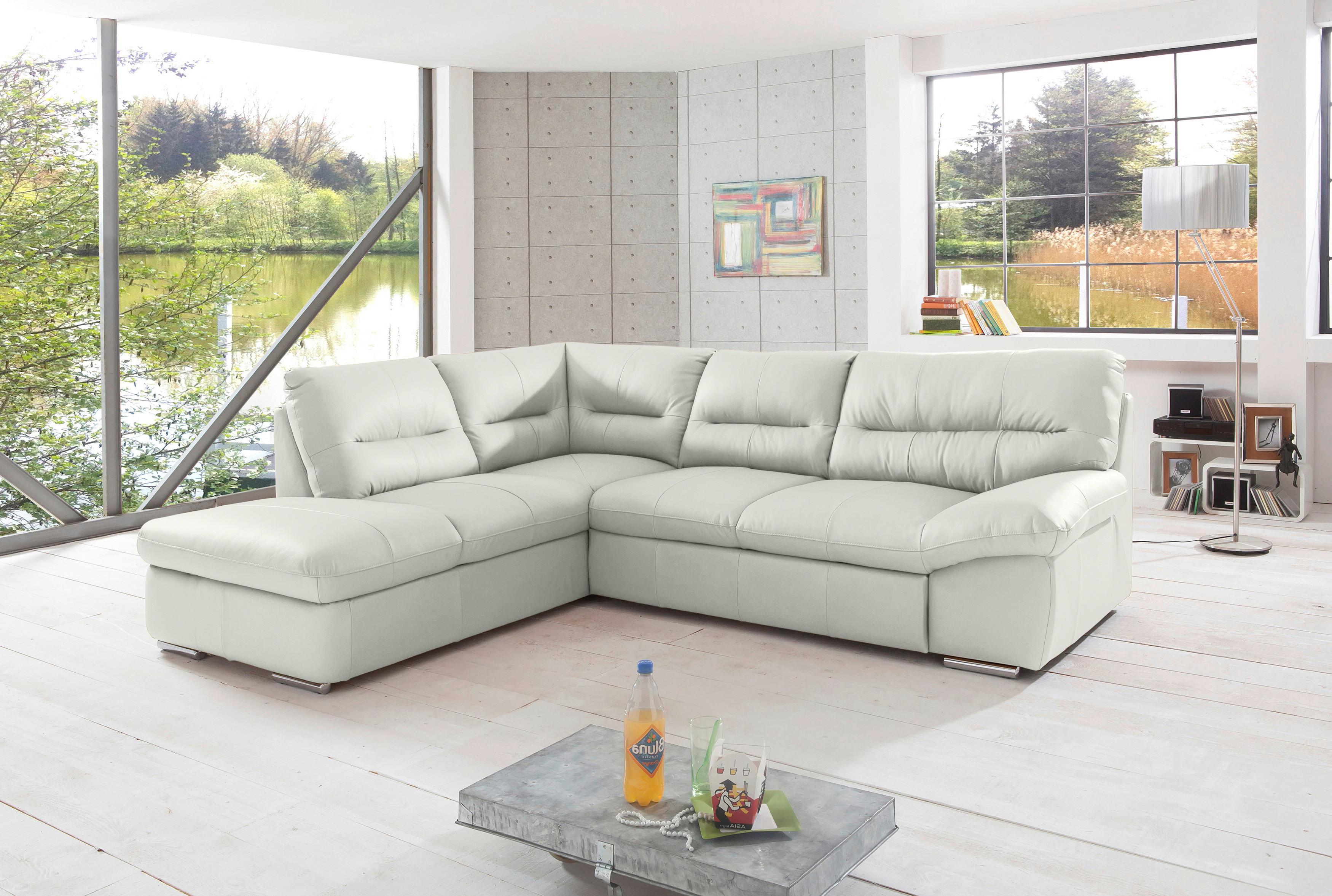 Ecksofa William, Beige S: 216x268 Cm - Chromfarben/Beige, Design, Leder (216/268cm) - Livetastic