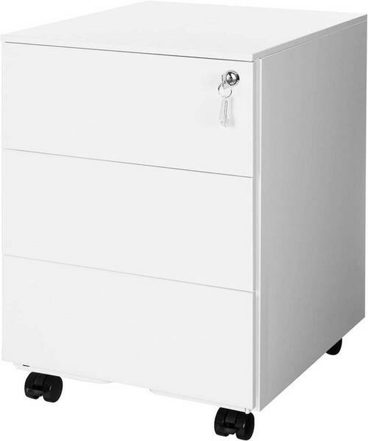 Rollcontainer Metall Weiß Abschließbar 39x55x45 cm - Weiß, Basics, Kunststoff/Metall (39/55/45cm) - Boxxx