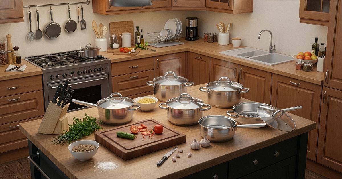 Főzőedénykészlet Perfect Home Deluxe - krómszínű, Üveg/fém