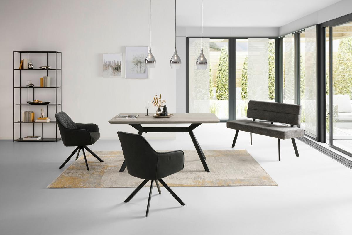 Sitzbank Paros mit Lehne Anthrazit, B: 140 cm - Anthrazit/Schwarz, KONVENTIONELL, Textil/Metall (140/88/62cm) - MID.YOU