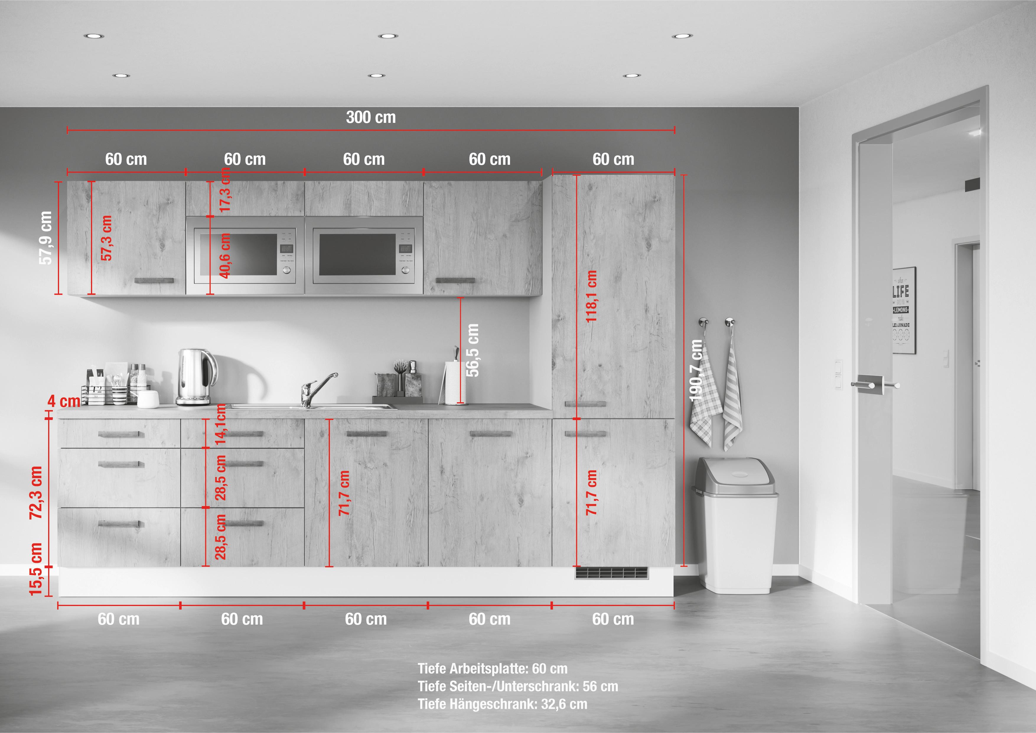 Küchenleerblock Ip1200 - Eiche dunkel/Cappuccino, Design, Holzwerkstoff (300cm) - Impuls