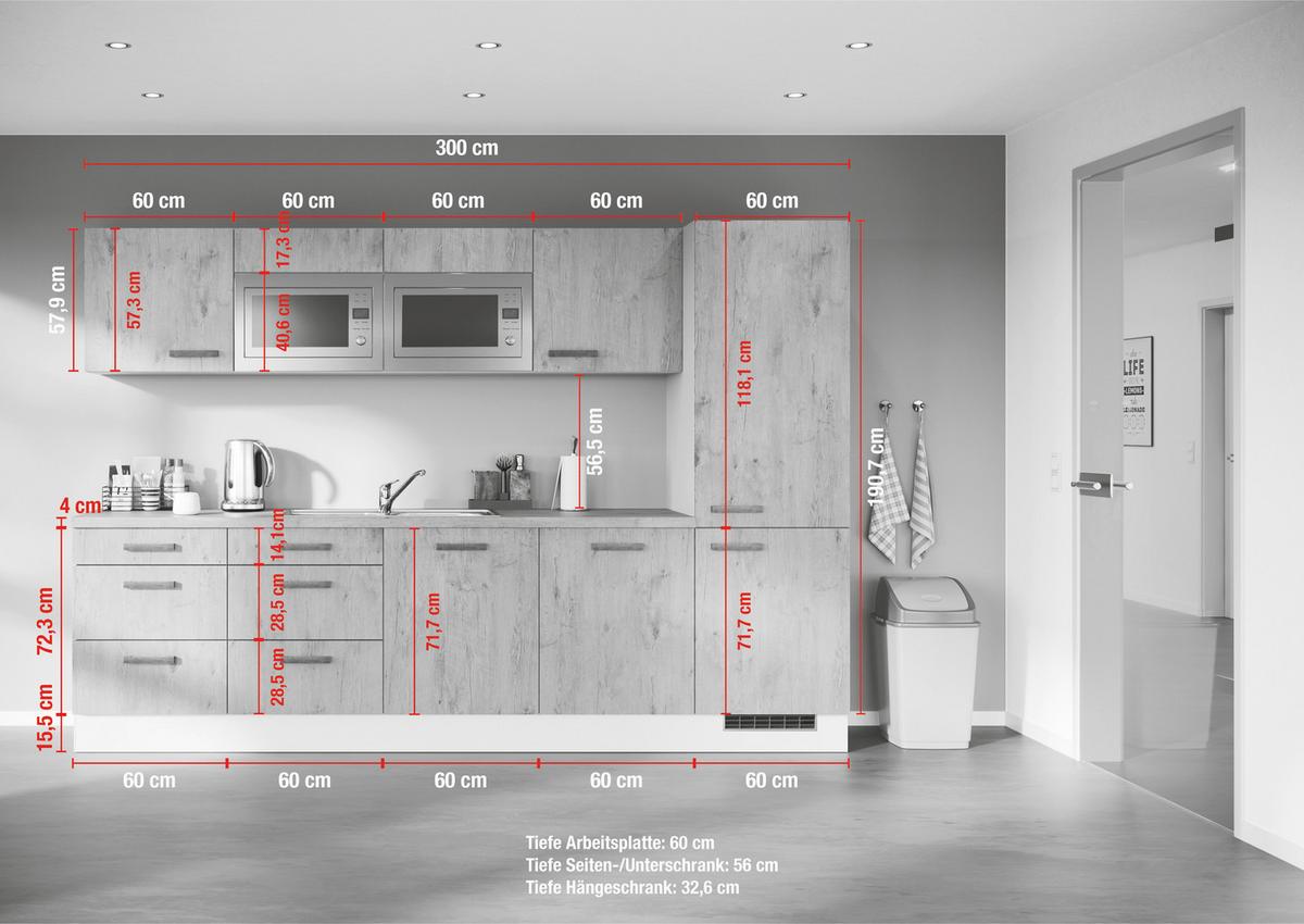 Küchenleerblock Ip1200 - Eiche dunkel/Cappuccino, Design, Holzwerkstoff (300cm) - Impuls