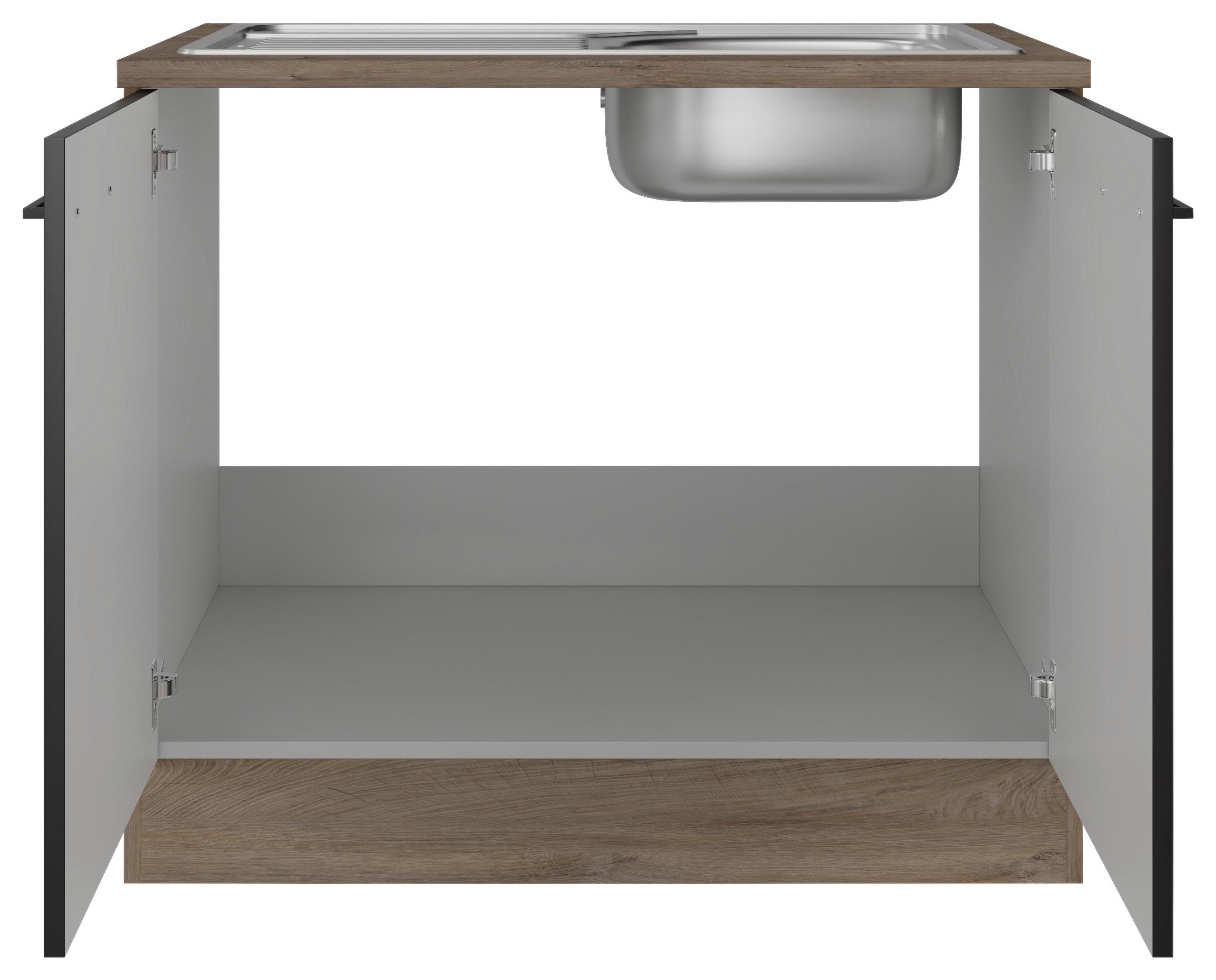 Dřezová skříňka CAPRI CAPRI DSPU 100 ES - barvy dubu/černá, Konvenční, kov/kompozitní dřevo (100/85/57cm) - FlexWell