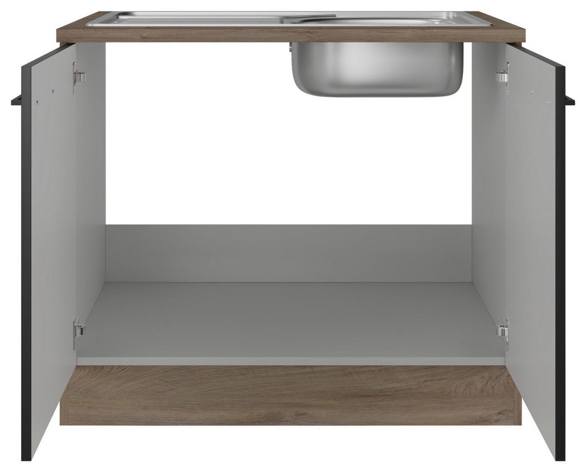 Dřezová skříňka CAPRI CAPRI DSPU 100 ES - barvy dubu/černá, Konvenční, kov/kompozitní dřevo (100/85/57cm) - FlexWell