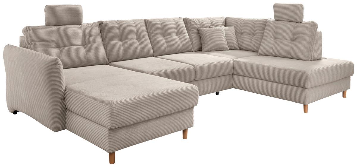 Wohnlandschaft Brizzini mit Schlaffunktion, Beige - Beige/Naturfarben, MODERN, Textil (176/338-352/206cm) - Livetastic