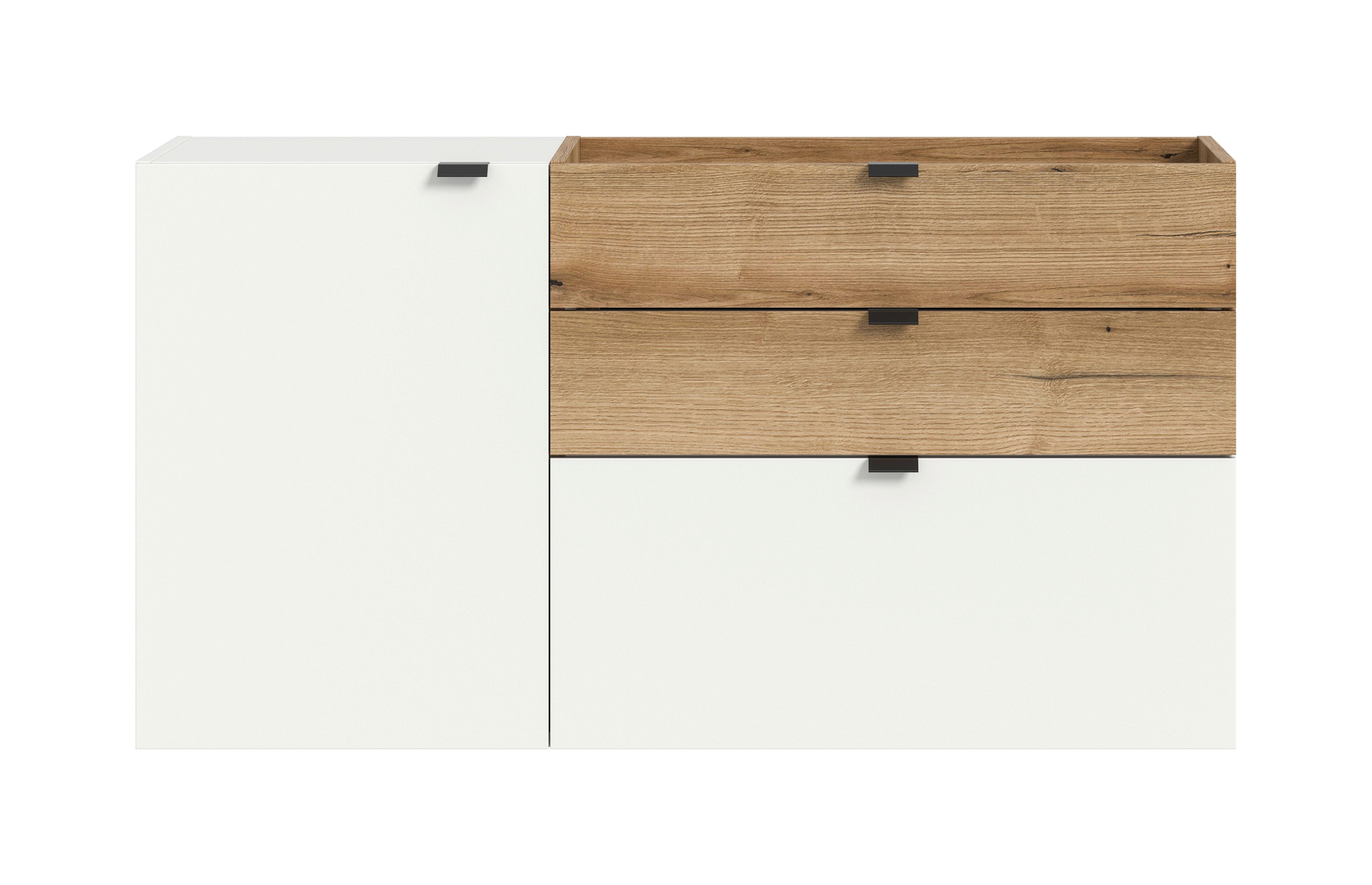 Kommode Naro Weiß/ Eiche dunkel Dekor B: 120cm - Eiche dunkel/Weiß, Design, Holzwerkstoff (120/64/37cm) - Livetastic