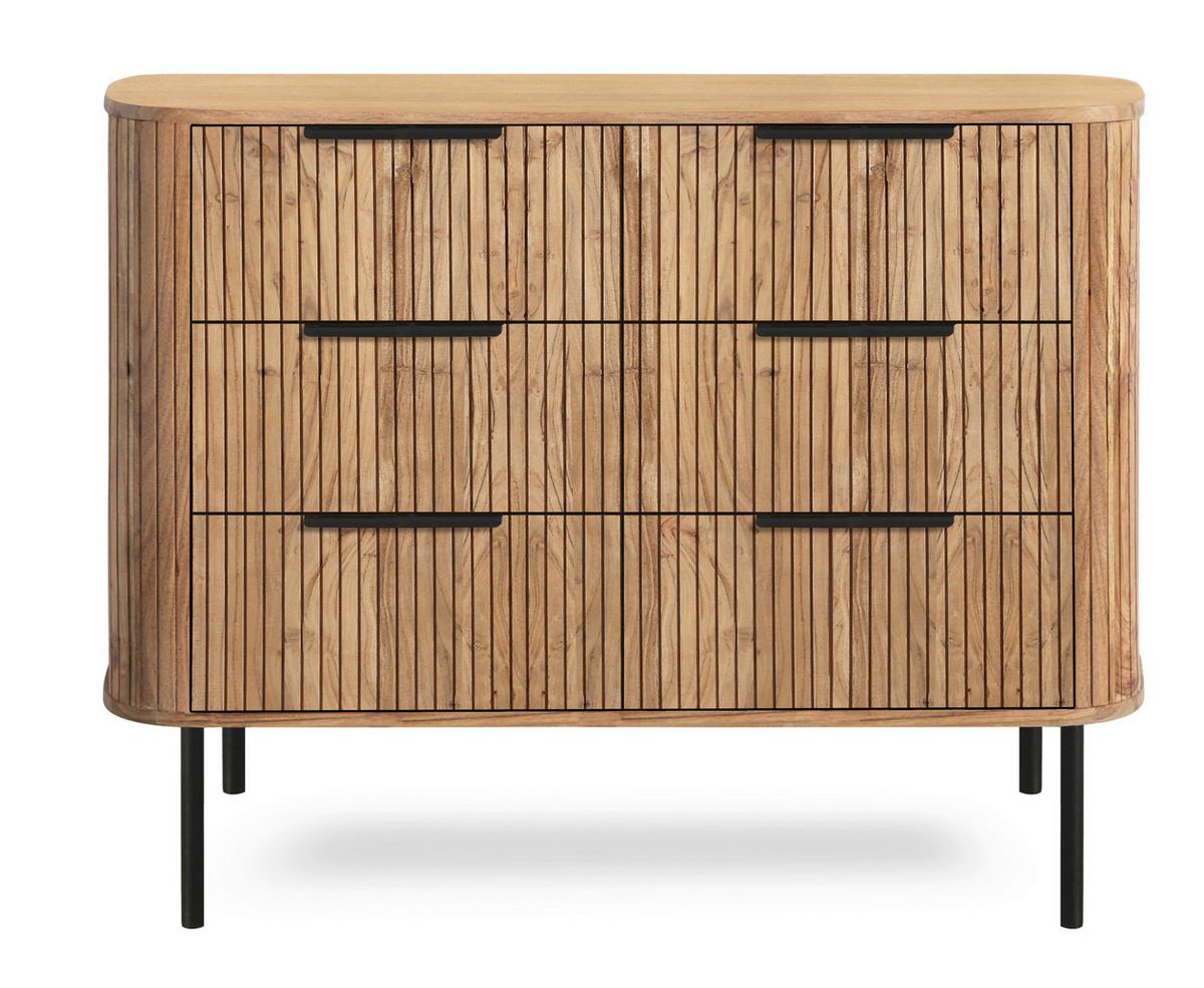 Kommode Kunja Akazie Massiv, B: 103 cm - Schwarz/Akaziefarben, Trend, Holz/Metall (103/80/45cm)